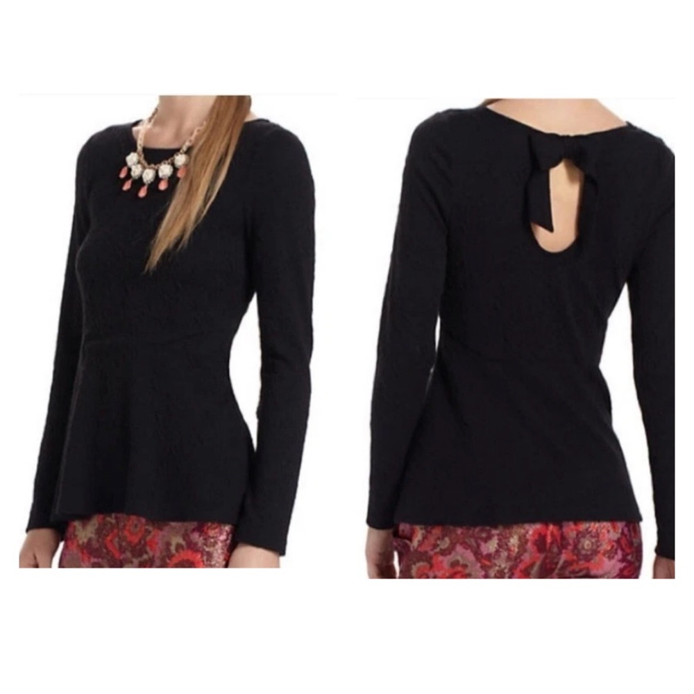 Leifsdottir Bow Back Peplum Top Size Medium Black Textured Knit Anthropologie